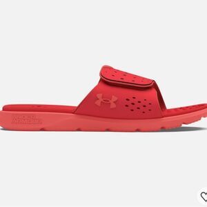 Under Armour Red Slide Sandals with Textured Footbed